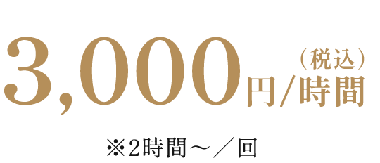 3,000円/時間（税込）※2時間〜/回